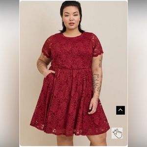 Red Mini Lace Fit Flare Dress (Torrid, Size 3)